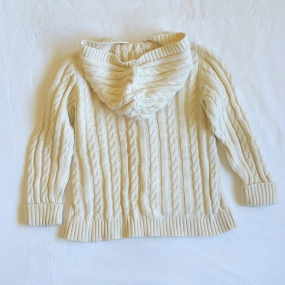 land's end kids cream cable knit zip-up cardigan hoodie sweater size 4 unisex - Picture 8 of 8